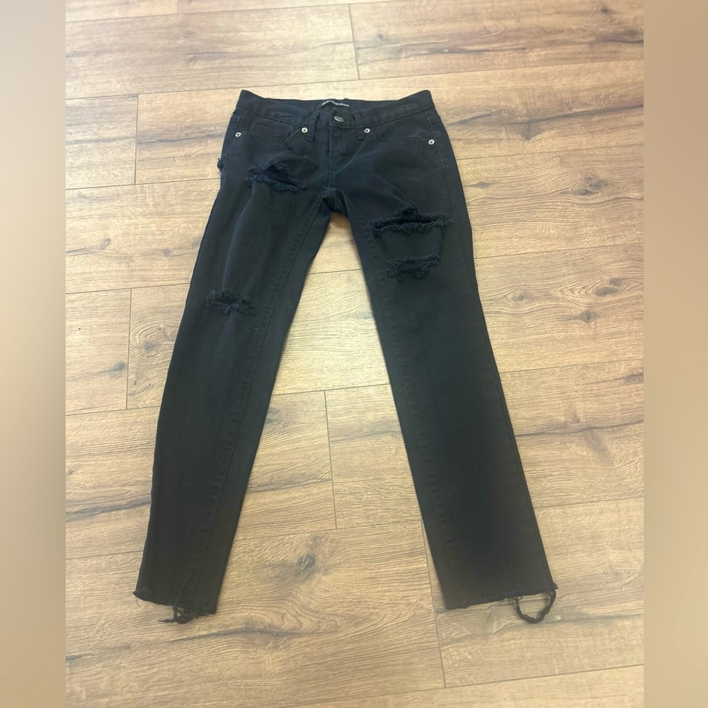 NIKISIX DENIM BRAND BLACK CROPPED ROW HEM DISTRESSED FRONT AND BACK SIZE 25